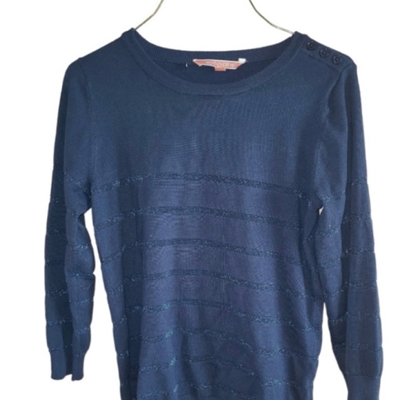 ModCloth Women’s Sweater Medium Navy Blue Metallic Stripe Soft Knit - Picture 2 of 6